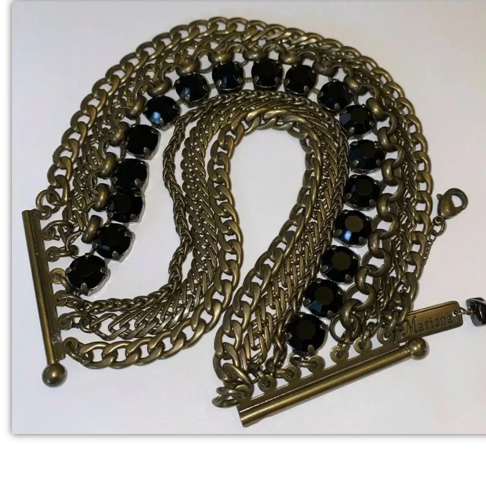MARIANA LAYERED CHAIN STRAND BRACELET WITH BLACK CRYSTALS - ANTIQUE